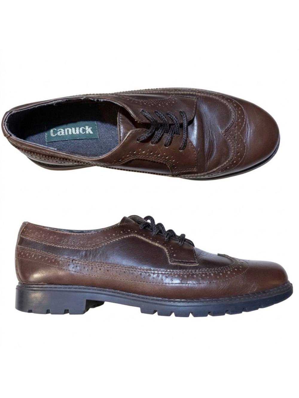 Canuck | Vintage Chocolate Brown Leather Wingtip Oxford Laced Lug Sole Shoes